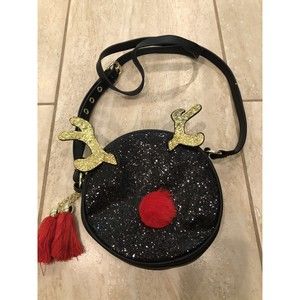 Reindeer Sequin Crossbody Round Purse Rudolph Red Nose Pom Gold Antler Mad Love